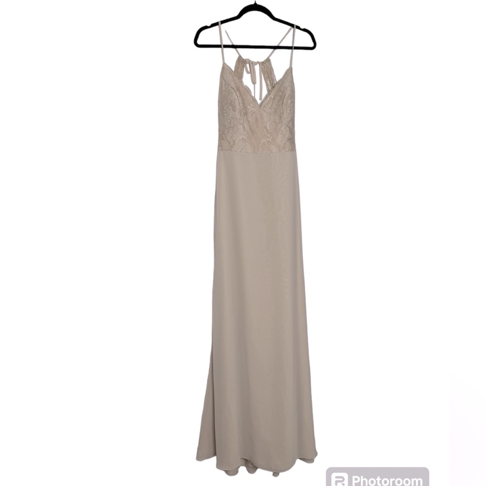 Hayley Paige Occasions Champagne Cashmere Long Formal Gown Size 10 NWT